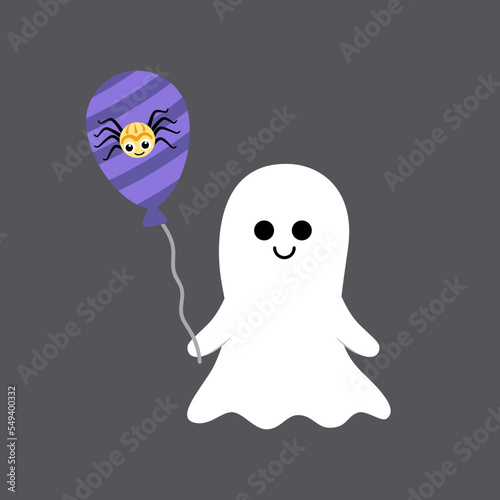 Cute ghost with balloon. Cartoon, flat, vector