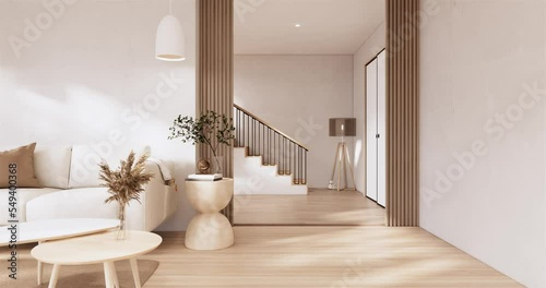 Minimalist wabi sabi interior mock up design, room muji sytle. 3D rendering.