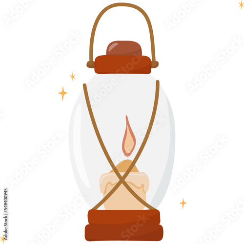Vintage street retro lantern with candle, old glowing lamp. Light equipment, illumination instrument. Vector illustration in flat style isolaed on a transparent background. photo