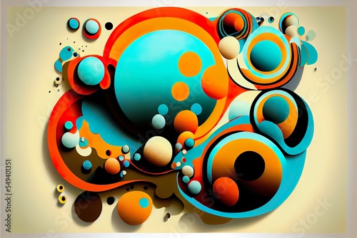 an abstract painting with rounded, logo, illustration with font art