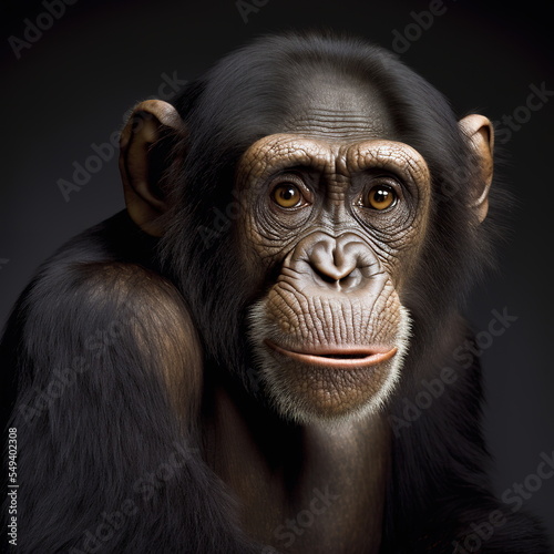 Chimpanzee Face Close Up Portrait - AI illustration 03 © Devilal