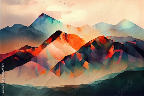 abstract mountain ranges in morning, a painting of a mountain, illustration with mountain atmosphere