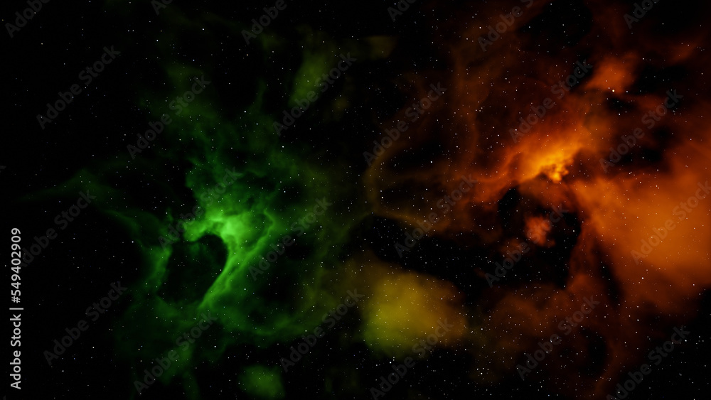 Colorful space background with nebula and stars. 3D rendering.