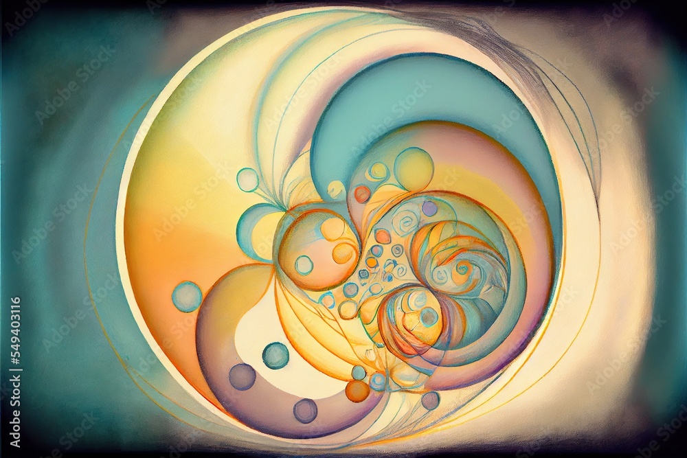 abstract celestial drawing in pastel, diagram, illustration with azure ...