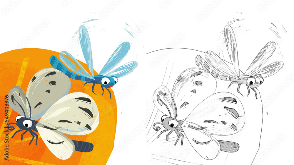 cartoon scene funny bug insect flying illustration