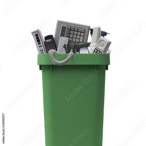 PNG file no background Waste bin full of e-waste photo