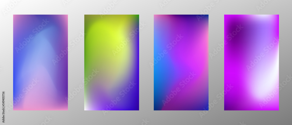 Abstract bright gradient background. Set of 4 backgrounds. Creative modern vector illustration. Holographic spectrum for coating.