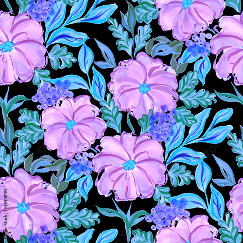 Watercolor seamless pattern with spring floral bouquets. Vintage botanical illustration. Elegant decoration for any kind of a design. Fashion print with colorful abstract flowers. Watercolor texture.	