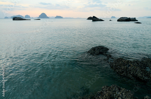 View of the sea and islands, Thai beach Sea Bay at low tide. Beautiful relaxing natural background. Thailand, Krabi Province, Tubkaek beach photo