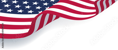waving star-striped flag of USA of the United States of America close-up on a white background