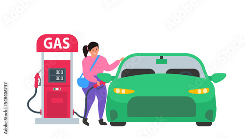 woman fueling her car gas station vector illustration