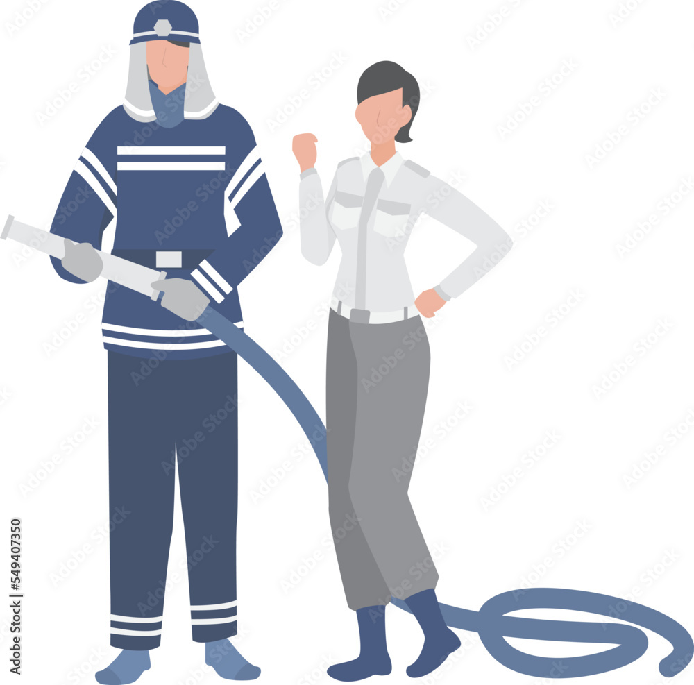 Obraz premium 消防士の男性とレスキュー隊員の女性