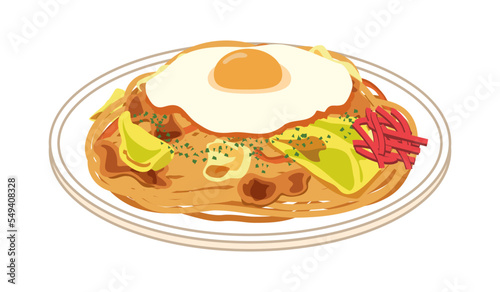目玉焼きを乗せた焼きうどん