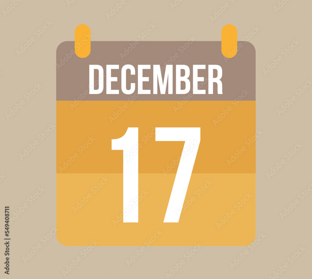 17 december calendar date. Calendar icon for december in orange. Vector for holidays, anniversaries and celebrations 17 december calendar date. Calendar icon for december in orange. Vector for holidays, anniversaries and celebrations