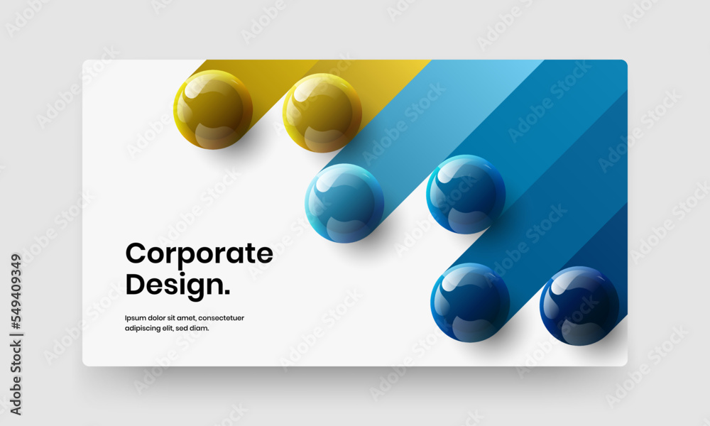 Minimalistic 3D spheres journal cover concept. Bright poster design vector illustration.