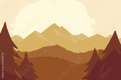Exclusive nature landscape illustration. Premium colorful abstract background with dynamic shadow, consisting of hills, lake, desert, sun, gradient color, artistic texture, epic mountains, beautiful © Simon Vasut