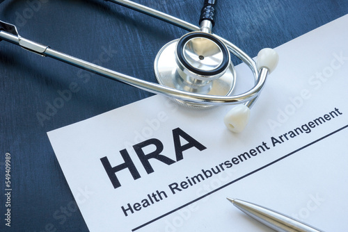 Tableau sur toile HRA health reimbursement arrangement application and stethoscope.