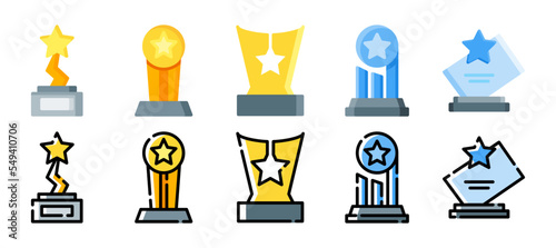 trophy icon set. vector illustration with a different style. flat and filled line style icon