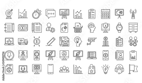 Business cooperation icons set. Outline set of business cooperation vector icons for web design isolated on white background