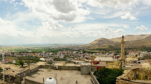 Aerial view of the cityscape of Derik Mardin in Turkey on a sunny day photo