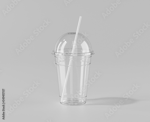 A realistic transparent disposable ice cup with, Transparent plastic cup mockup with lid, 3d rendering