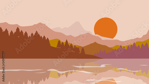 Boho mountain illustration for desktop background