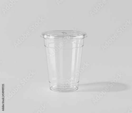 A realistic transparent disposable ice cup with, Transparent plastic cup mockup with lid, 3d rendering