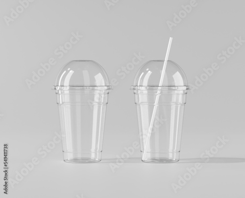 A realistic transparent disposable ice cup with, Transparent plastic cup mockup with lid, 3d rendering