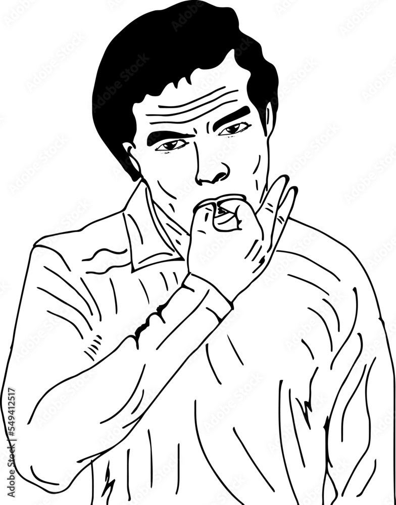 man doing whistles with fingers in his mouth, whistling on thumb and index finger sketch drawing vector illustration, hand whistle clip art man doing whistles with fingers in his mouth, whistling on thumb and index finger sketch drawing vector illustration, hand whistle clip art
