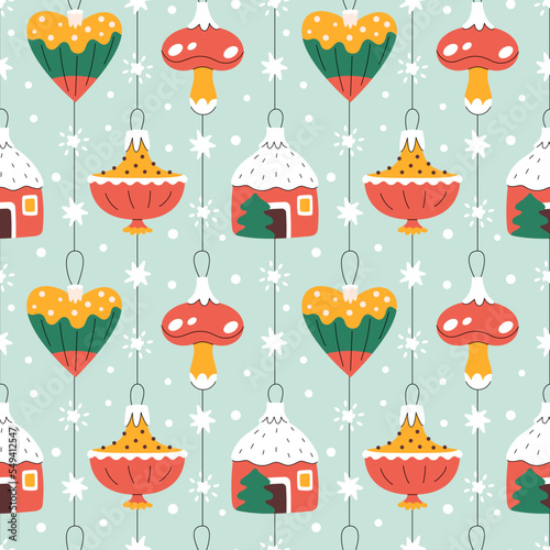 Seamless pattern with cute Сhristmas ornaments (ID: 549412547)