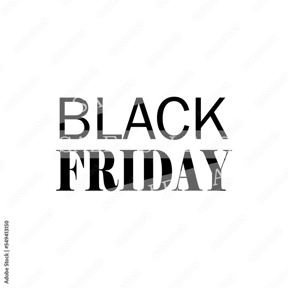 IIllustration. Black Friday. The inscription is black on a white square, on a transparent background. Png, For advertising materials, announcements, posters, signs, banners. Sale, discount, promotion.