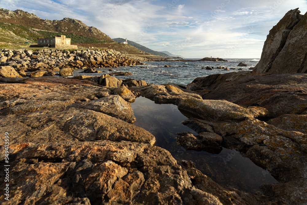 Silleiro cape and old and new lighthouses at sunset in Ponteverdra, Galicia, Spain Silleiro cape and old and new lighthouses at sunset in Ponteverdra, Galicia, Spain