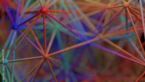 Colorful of line and node of a network (3D Rendering)