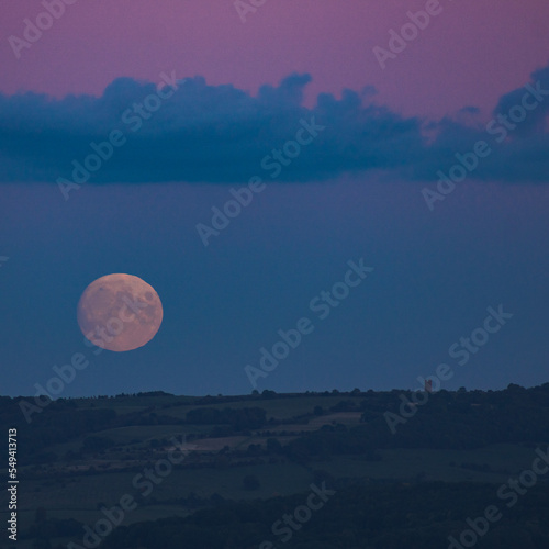 Moonrise over Broadway Tower, Cotswolds, Worcestershire. Taken from Bredon hill