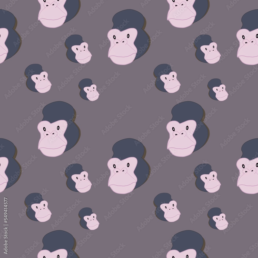 Cute cartoon character gorilla seamless pattern. background,wallpaper. Designing clothes, shirts, hats, etc.