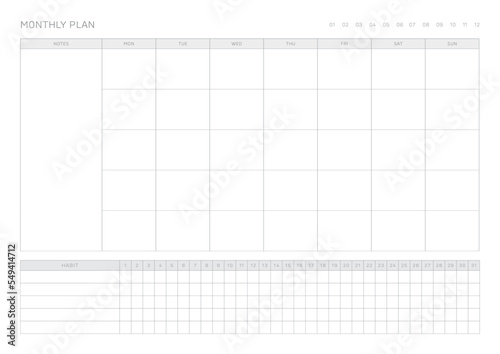 A simple, minimalistic style monthly planner. Note, scheduler, diary, calendar planner document template illustration. photo