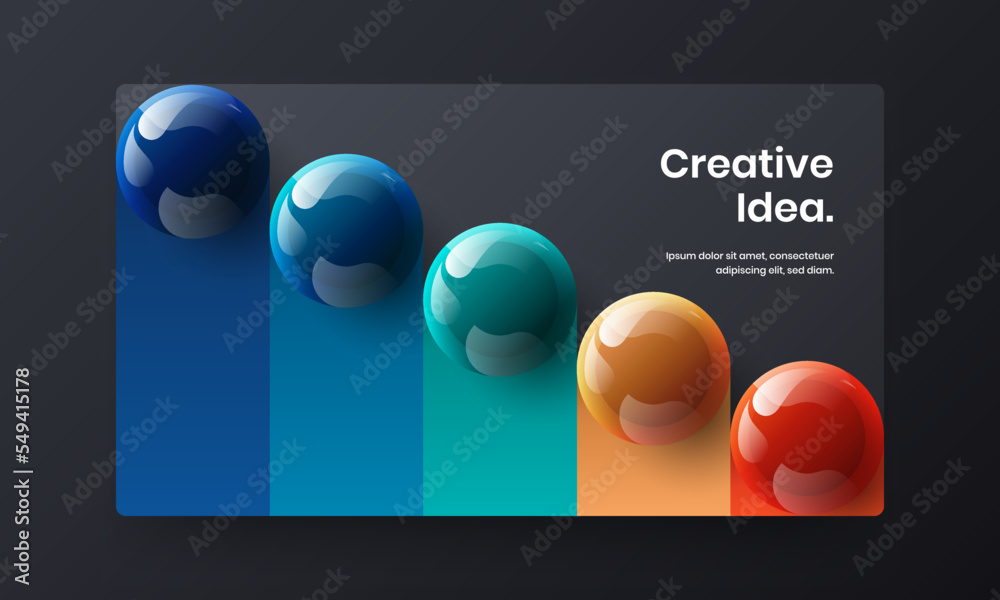 Trendy site vector design template. Multicolored realistic spheres magazine cover concept.