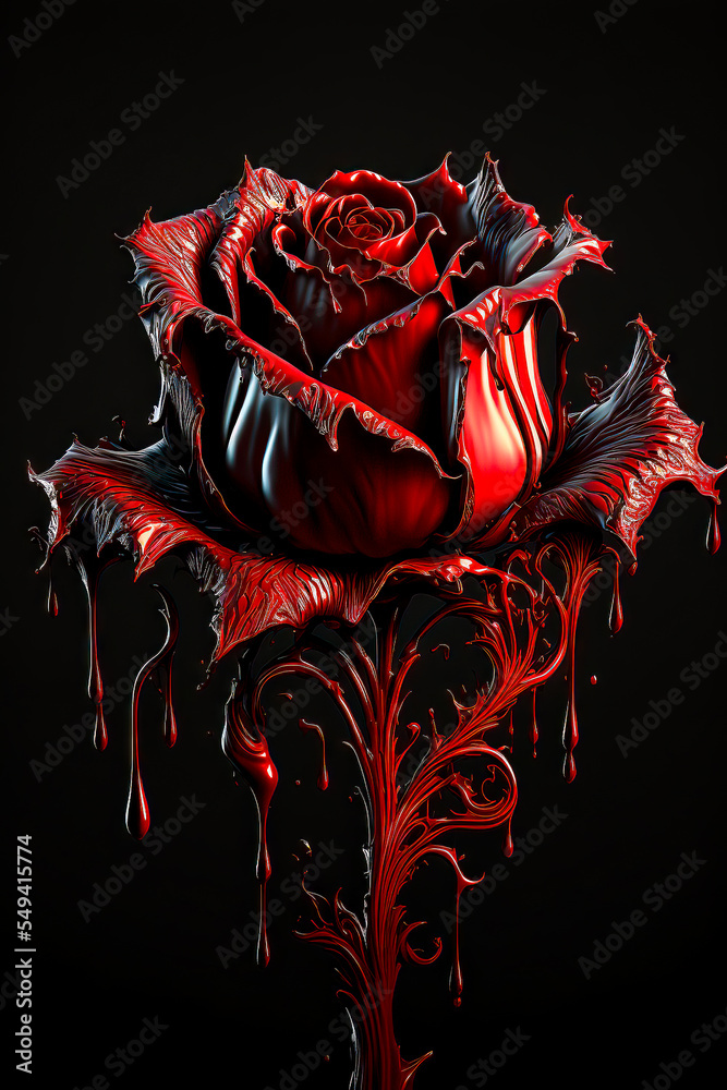 Gothic rose dripping in red liquid ultra black shadow tones black  background bloody rose Stock Illustration | Adobe Stock