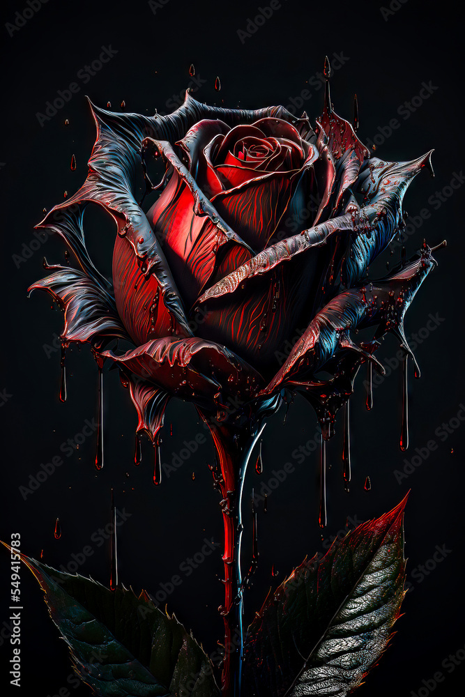 Gothic rose dripping in red liquid ultra black shadow tones black  background bloody rose illustrated vector drawing Stock Illustration |  Adobe Stock