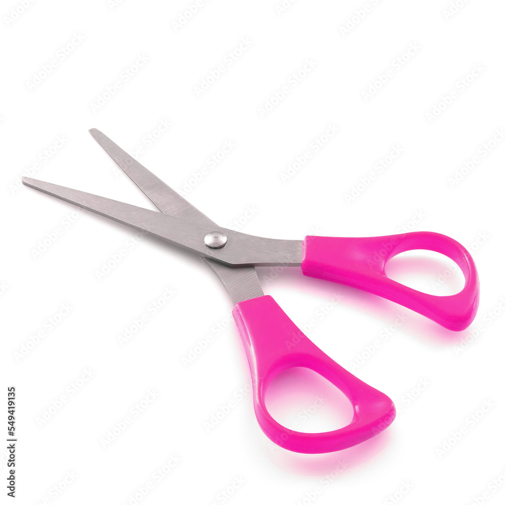 Deep purple scissors isolated on a white background with shadows Deep purple scissors isolated on a white background with shadows