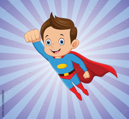 HAPPY SUPERHEROBOY FLYING IN THE AIR