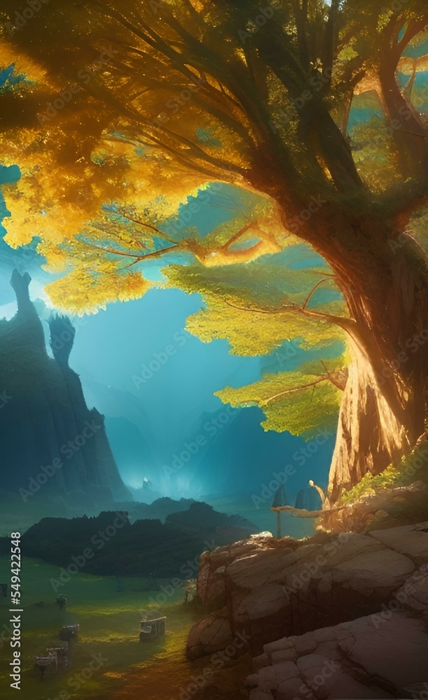 A beautiful fantasy landscape. Wallpaper. Colorful view. 