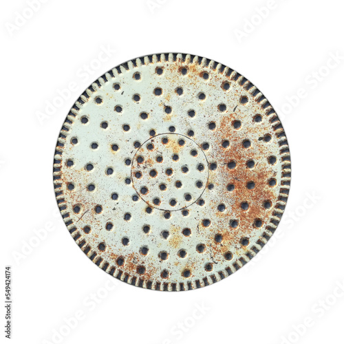 old white metal sheet circle with rusty surface.