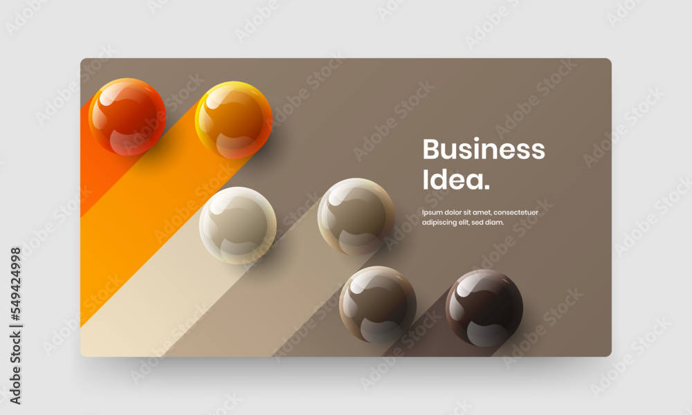 Trendy 3D spheres website screen illustration. Bright catalog cover vector design layout.