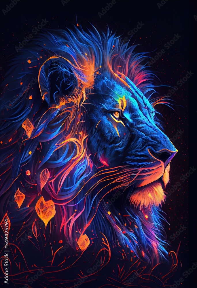 lion Portrait illustration in vibrant colors abstract neon