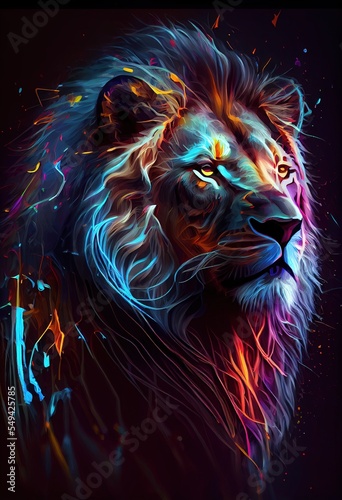 lion Portrait illustration in vibrant colors abstract neon