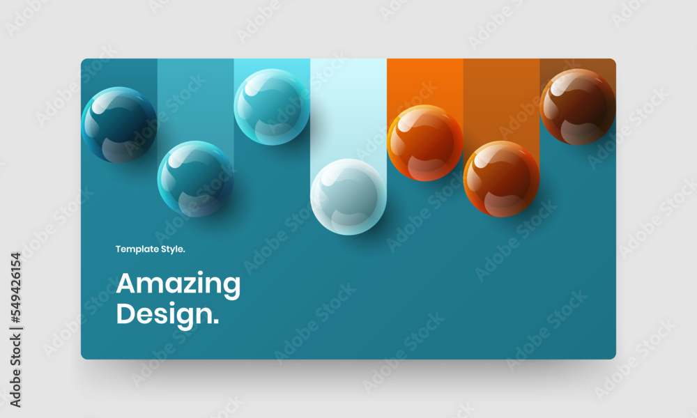 Bright corporate brochure design vector layout. Multicolored realistic spheres horizontal cover template.