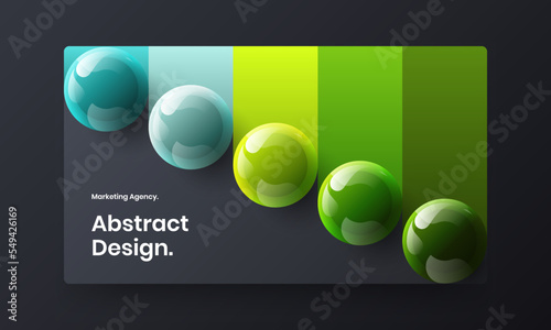 Bright 3D spheres company brochure layout. Simple booklet design vector illustration. © kitka