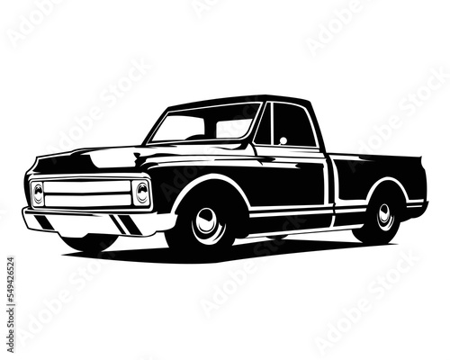 C10 truck vector isolated white background showing from the side. Best for logos, badges, emblems, sticker icons and for the trucking industry.