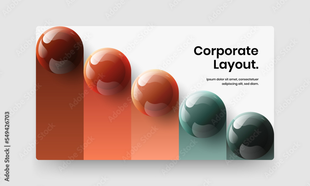 Multicolored 3D spheres pamphlet concept. Modern catalog cover vector design illustration.